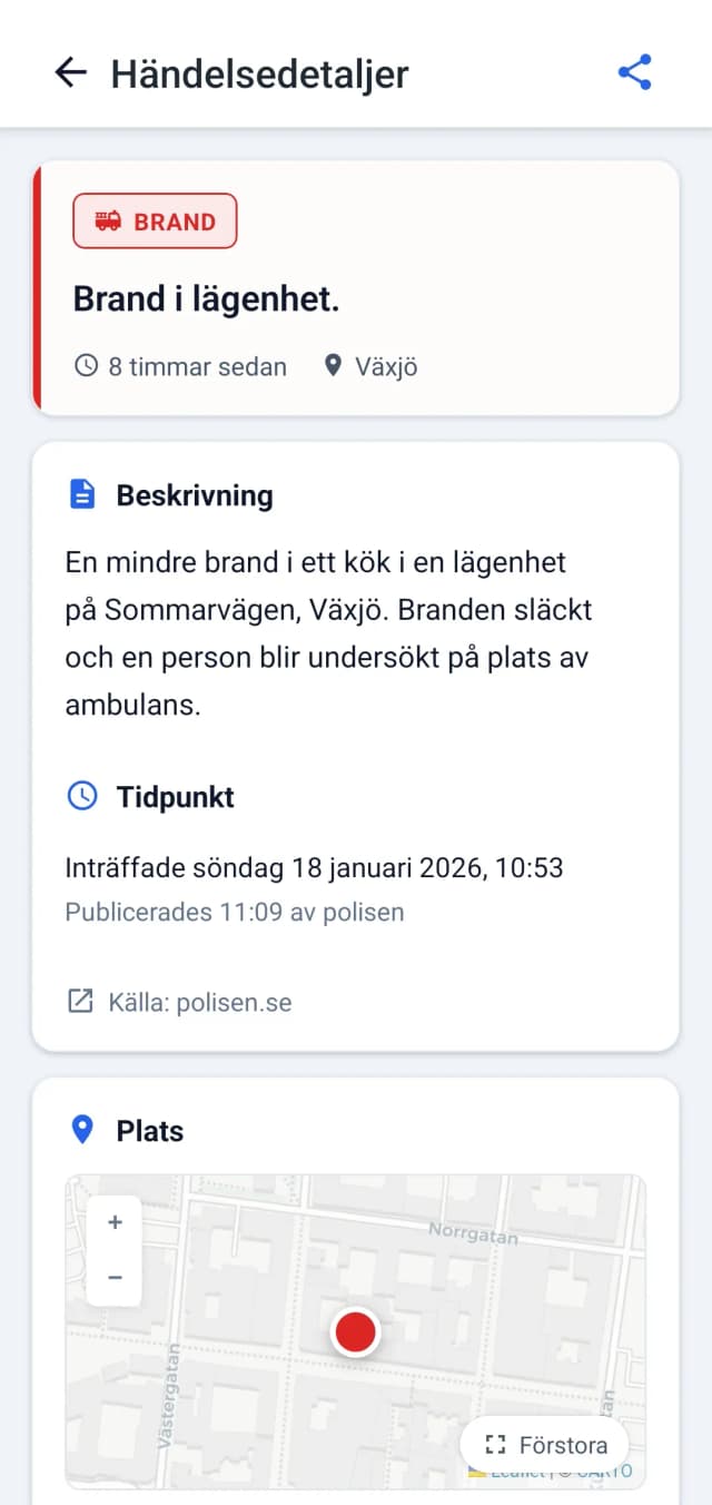 Händelsedetaljer i appen